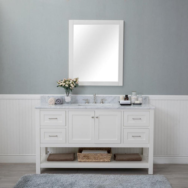 Wilmington 60 in. Single Bathroom Vanity in White with Carrera Marble Top and No Mirror