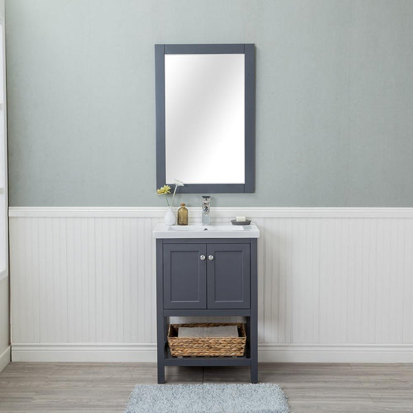 Vineland 24 in. Single Bathroom Vanity (Doors) in Gray with Porcelain Top