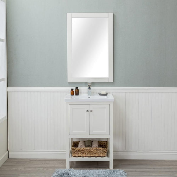 Vineland 24 in. Single Bathroom Vanity (Doors) in White with Porcelain Top and Mirror