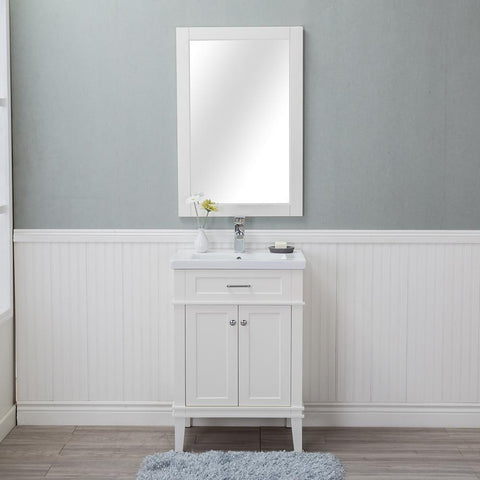 Lancaster 24 in. Single Bathroom Vanity in White with Porcelain Top (Single Hole) and Mirror