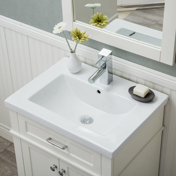Lancaster 24 in. Single Bathroom Vanity in White with Porcelain Top (Single Hole) and Mirror 
