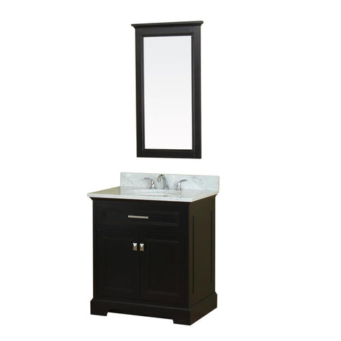Yorkshire 31 in Single Bathroom Vanity in Espresso with Carrera Marble Top and Mirror