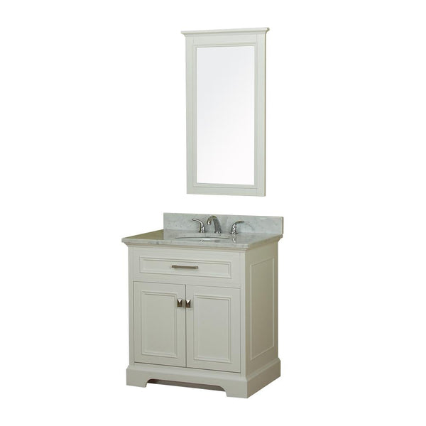 Yorkshire 31 in Single Bathroom Vanity in White with Carrera Marble Top and No Mirror