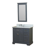 Yorkshire 37 in Single Bathroom Vanity in Gray with Carrera Marble Top and No Mirror