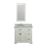 Yorkshire 37 in Single Bathroom Vanity in White with Carrera Marble Top and Mirror