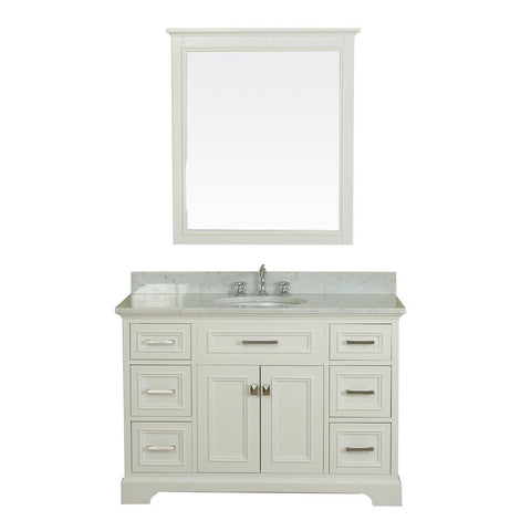 Yorkshire 49 in Single Bathroom Vanity in White with Carrera Marble Top and Mirror