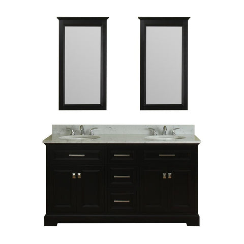 Yorkshire 61 in Double Bathroom Vanity in Espresso with Carrera Marble Top and No Mirror