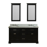 Yorkshire 61 in Double Bathroom Vanity in Espresso with Carrera Marble Top and Mirror