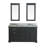 Yorkshire 61 in Double Bathroom Vanity in Gray with Carrera Marble Top and Mirror