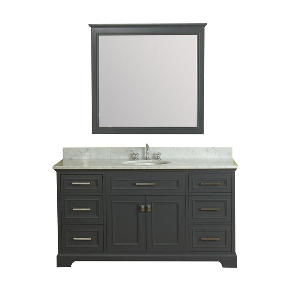 Yorkshire 61 in Single Bathroom Vanity in Gray with Carrera Marble Top and Mirror