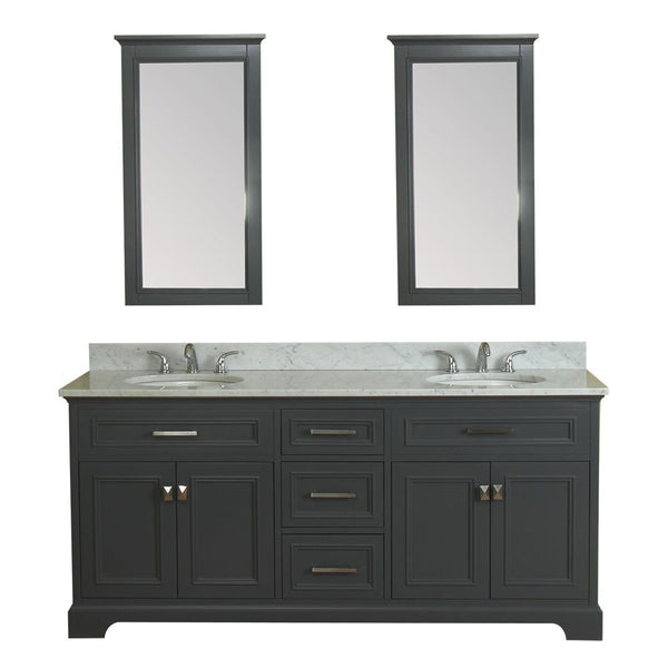 Yorkshire 73 in Double Bathroom Vanity in Gray with Carrera Marble Top and No Mirror