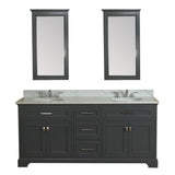 Yorkshire 73 in Double Bathroom Vanity in Gray with Carrera Marble Top and Mirror