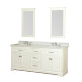 Yorkshire 73 in Double Bathroom Vanity in White with Carrera Marble Top and No Mirror