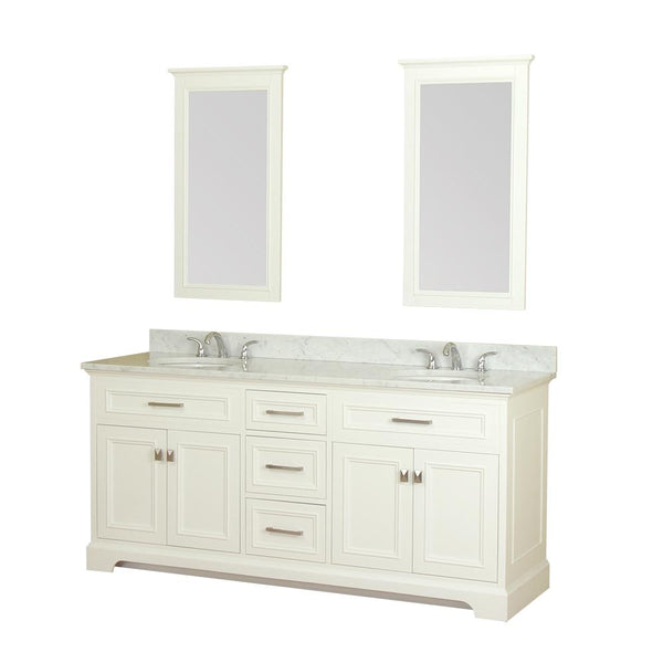 Yorkshire 73 in Double Bathroom Vanity in White with Carrera Marble Top and No Mirror