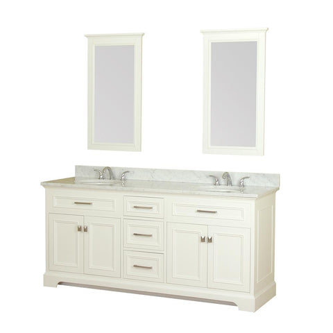 Yorkshire 73 in Double Bathroom Vanity in White with Carrera Marble Top and Mirror