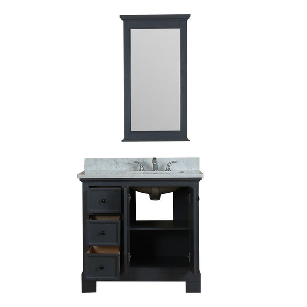 Richmond 36 in Single Bathroom Vanity in Gray with Carrera Marble Top and Mirror