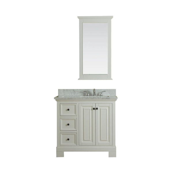 Richmond 36 in Single Bathroom Vanity in White with Carrera Marble Top and No Mirror