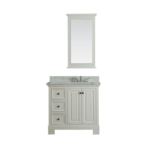 Richmond 36 in Single Bathroom Vanity in White with Carrera Marble Top and Mirror