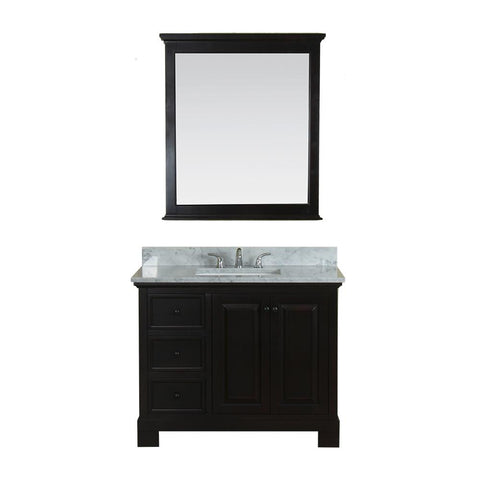 Richmond 42 in Single Bathroom Vanity in Espresso with Carrera Marble Top and Mirror