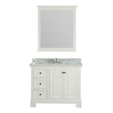 Richmond 42 in Single Bathroom Vanity in White with Carrera Marble Top and No Mirror