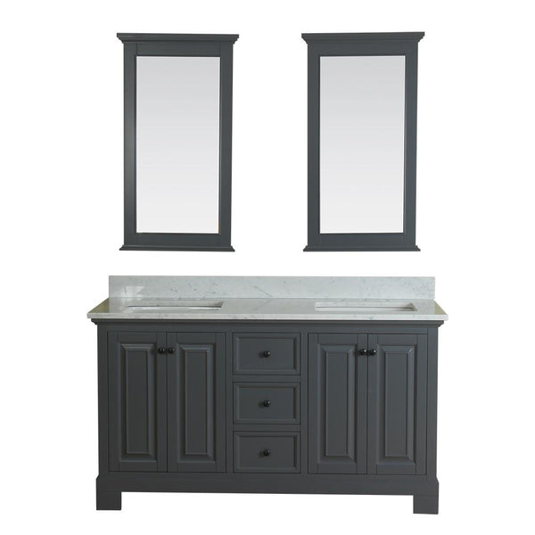 Richmond 60 in Double Bathroom Vanity in Gray with Carrera Marble Top and Mirror