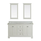 Richmond 60 in Double Bathroom Vanity in White with Carrera Marble Top and Mirror