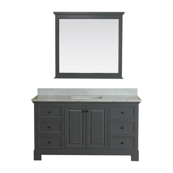 Richmond 60 in Single Bathroom Vanity in Gray with Carrera Marble Top and Mirror