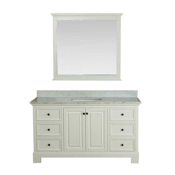 Richmond 60 in Single Bathroom Vanity in White with Carrera Marble Top and No Mirror