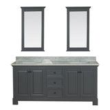 Richmond 72 in Double Bathroom Vanity in Gray with Carrera Marble Top and No Mirror
