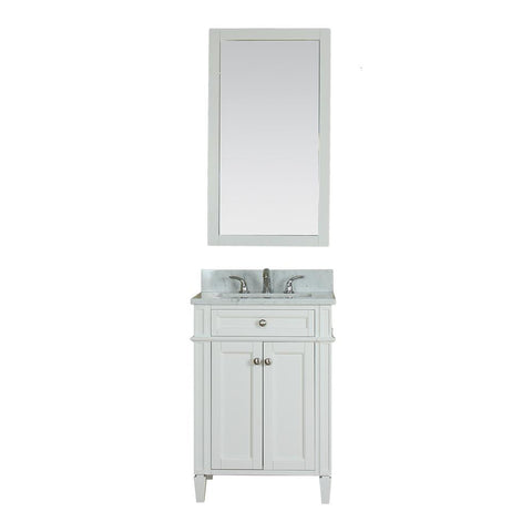 Samantha 24 in Single Bathroom Vanity in White with Carrera Marble Top and No Mirror