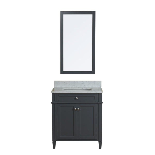 Samantha 30 in Single Bathroom Vanity in Gray with Carrera Marble Top and No Mirror