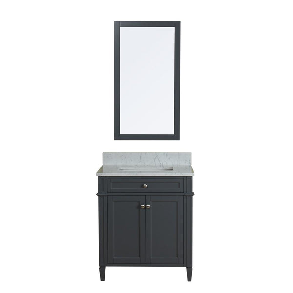 Samantha 30 in Single Bathroom Vanity in Gray with Carrera Marble Top and Mirror