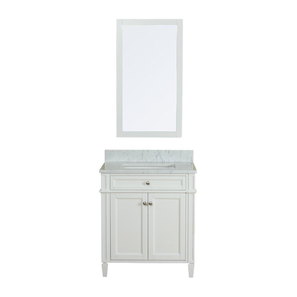 Samantha 30 in Single Bathroom Vanity in White with Carrera Marble Top and No Mirror