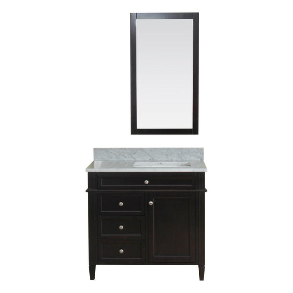 Samantha 36 in Single Bathroom Vanity in Espresso with Carrera Marble Top and Mirror