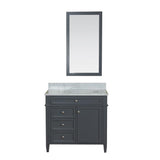 Samantha 36 in Single Bathroom Vanity in Gray with Carrera Marble Top and No Mirror