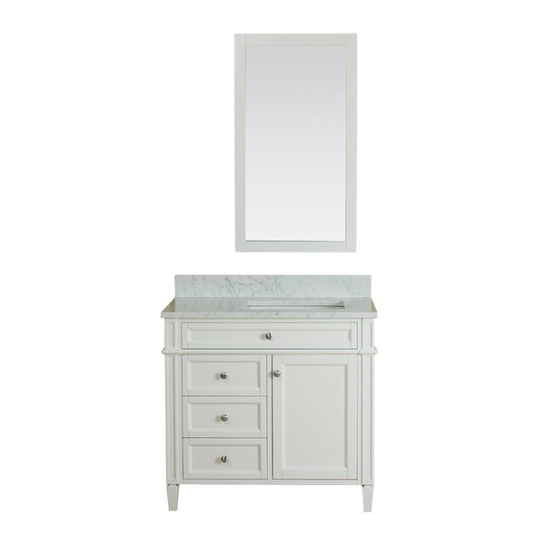 Samantha 36 in Single Bathroom Vanity in White with Carrera Marble Top and No Mirror