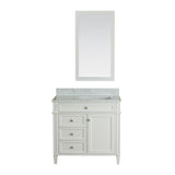 Samantha 36 in Single Bathroom Vanity in White with Carrera Marble Top and Mirror