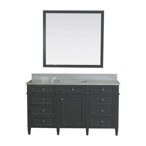 Samantha 60 in Single Bathroom Vanity in Gray with Carrera Marble Top and Mirror