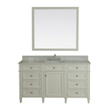 Samantha 60 in Single Bathroom Vanity in White with Carrera Marble Top and No Mirror