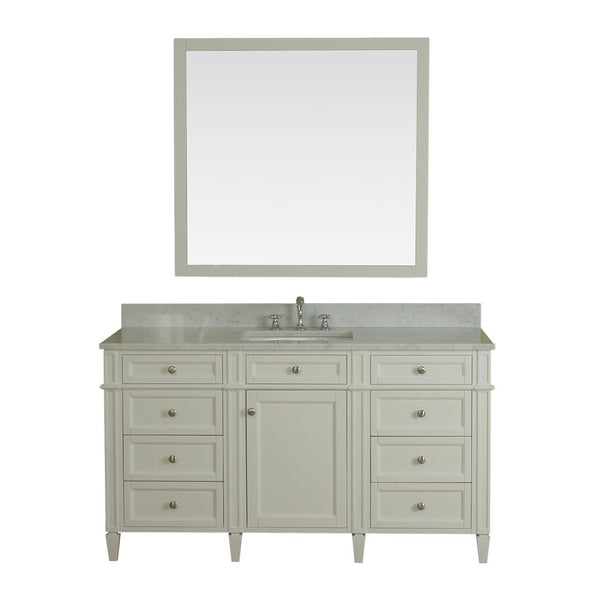 Samantha 60 in Single Bathroom Vanity in White with Carrera Marble Top and No Mirror