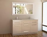 Moscony 60" Double Sink Vanity Set in White and Matching Mirror in White