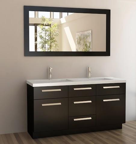 Moscony 60" Double Sink Vanity Set in Espresso and Matching Mirror in Espresso