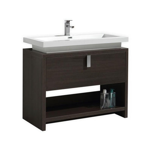 Levi 40" Dark Gray Oak Modern Bathroom Vanity w/ Cubby Hole