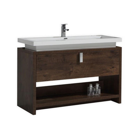Levi 48" Rose Wood Modern Bathroom Vanity w/ Cubby Hole