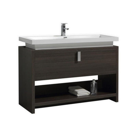 Levi 48" Dark Gray Oak Modern Bathroom Vanity w/ Cubby Hole
