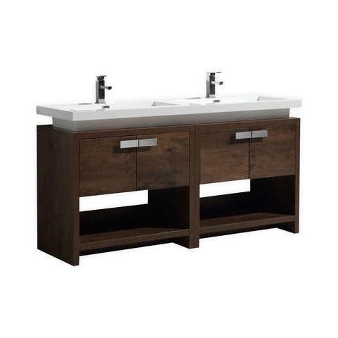 Levi 60" Rose Wood Modern Bathroom Vanity w/ Cubby Hole