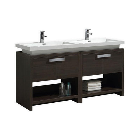 Levi 60" Dark Gray Oak Modern Bathroom Vanity w/ Cubby Hole