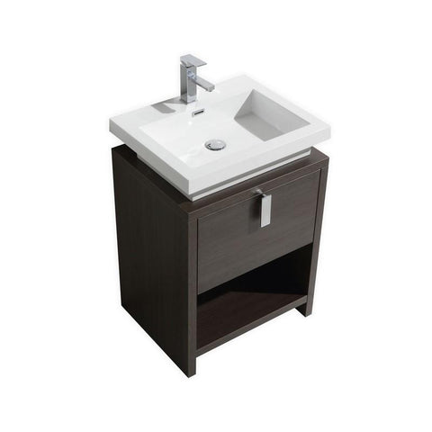Levi 24" Dark Gray Oak Modern Bathroom Vanity w/ Cubby Hole