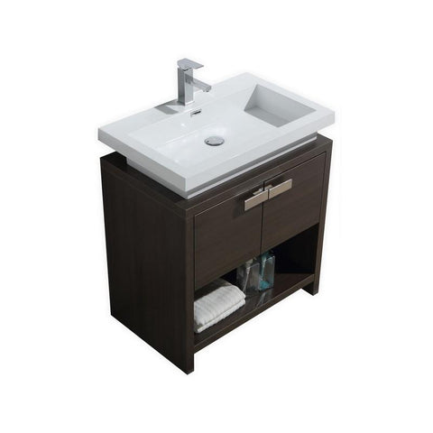 Levi 30" Dark Gray Oak Modern Bathroom Vanity w/ Cubby Hole