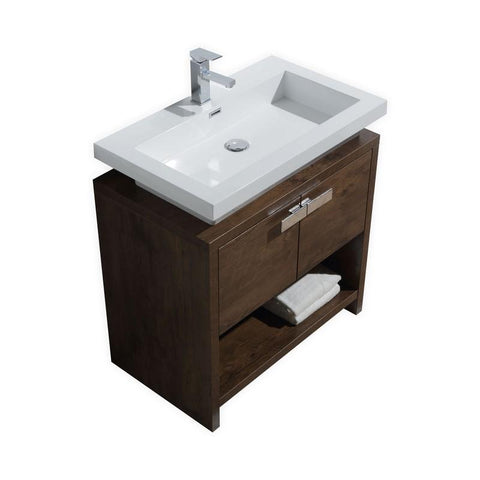 Levi 32" Rose Wood Modern Bathroom Vanity w/ Cubby Hole